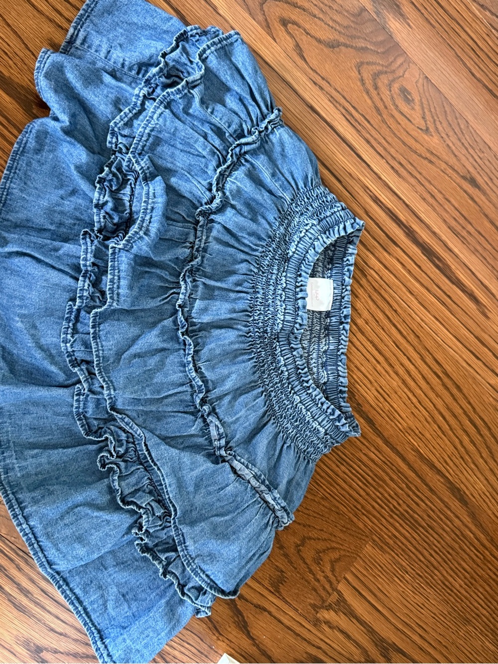 LoveShackFancy Girls' Blue Ruffled Denim Skirt